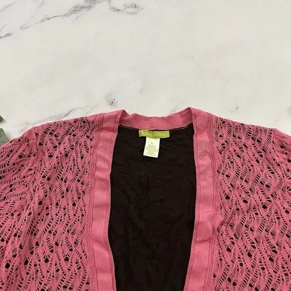 Sigrid Olsen Vintage y2k Cropped Cardigan Sweater Size XL Pink Brown Crochet Bow - Picture 2 of 11